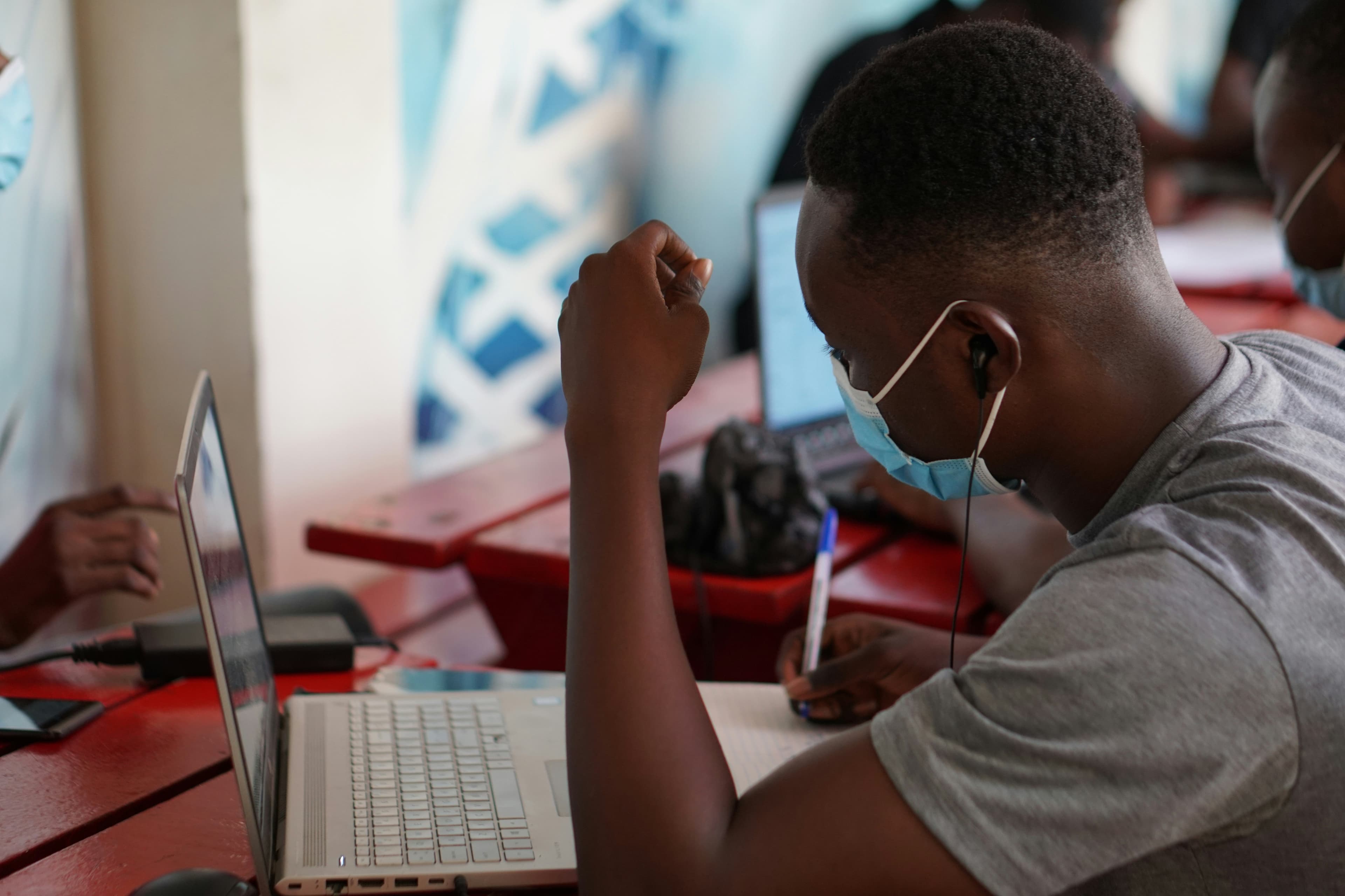 SHS student studying at laptop